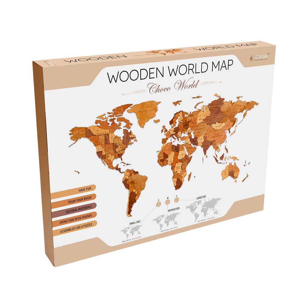Drevená mapa sveta veľkosť S Choco World