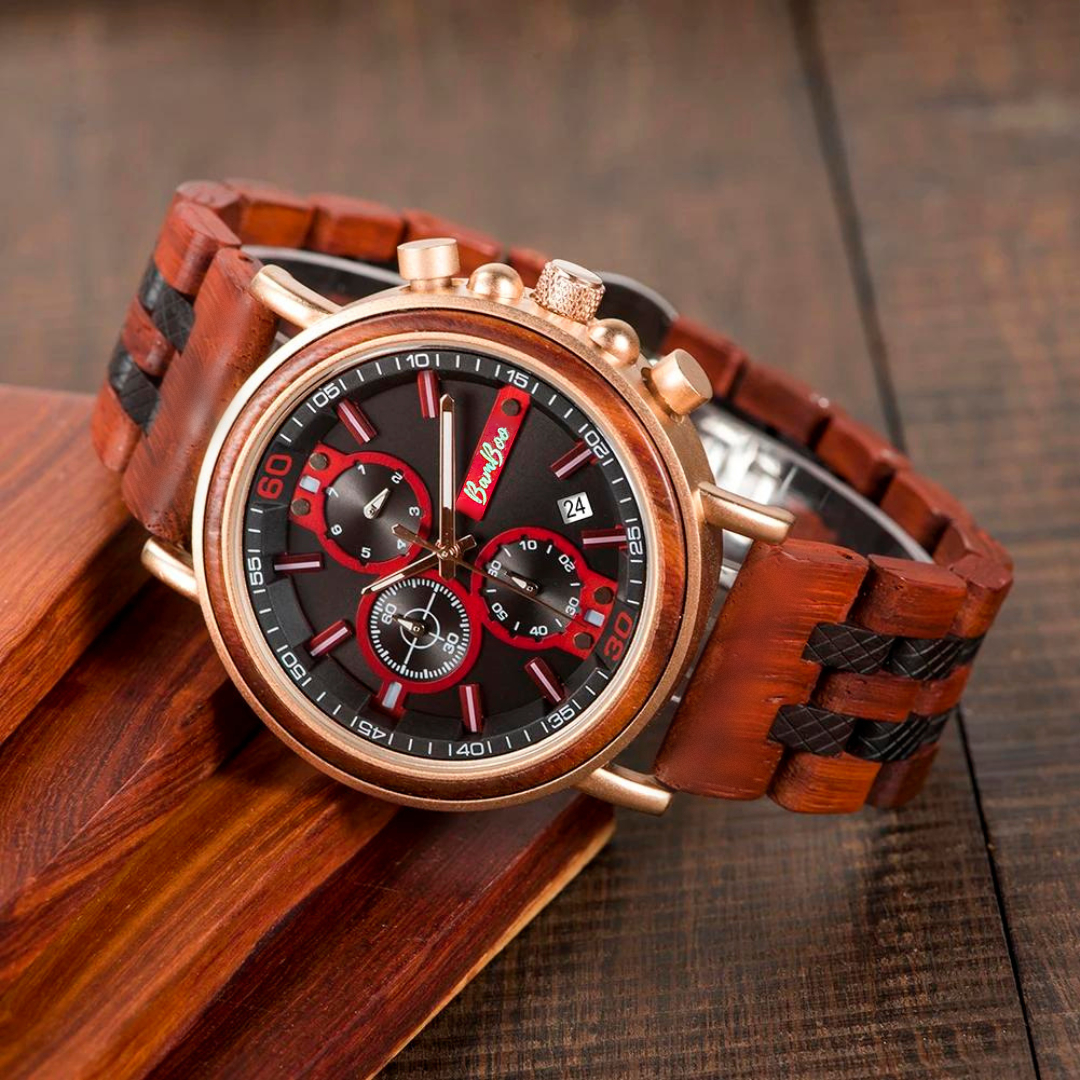Luxusné pánske drevené hodinky Red Brown