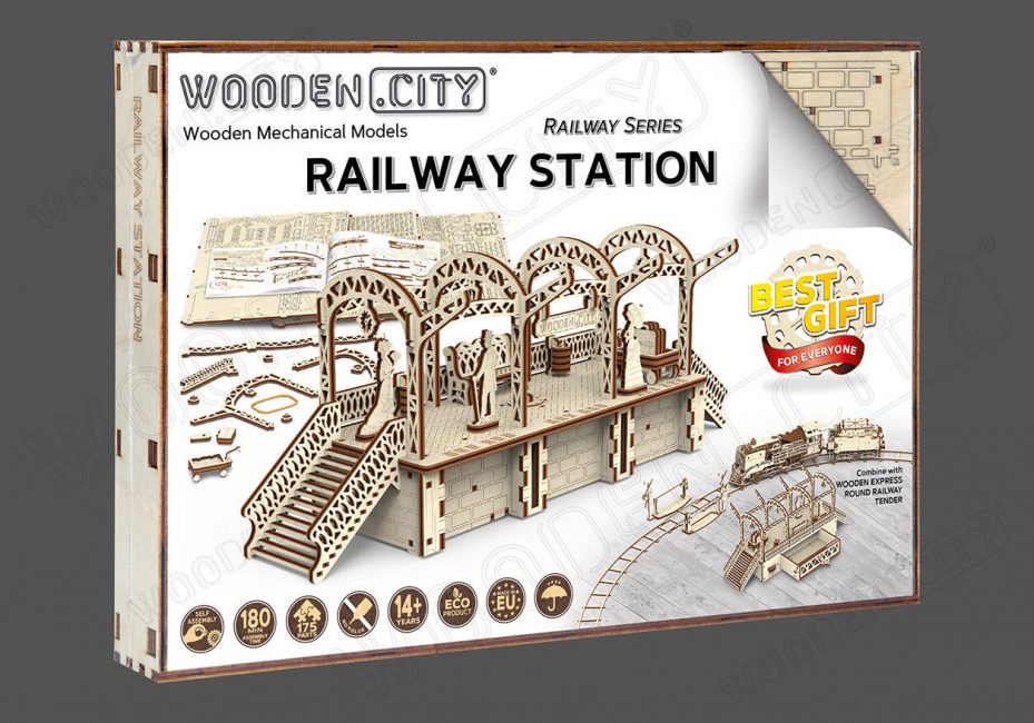 WOODEN CITY 3D puzzle Železniční stanice 175 ks WOODEN CITY 3D puzzle Železniční