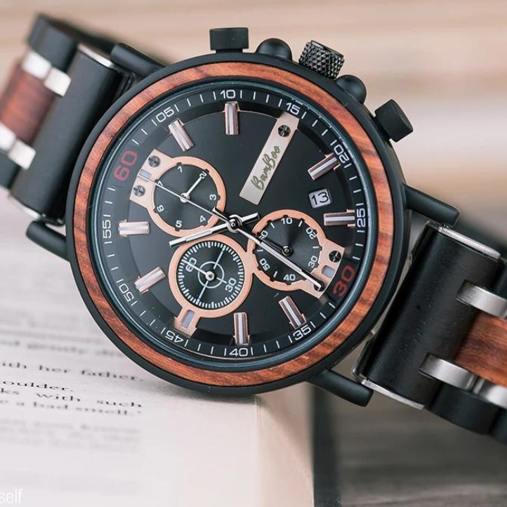 Luxusné pánske drevené hodinky Black Brown