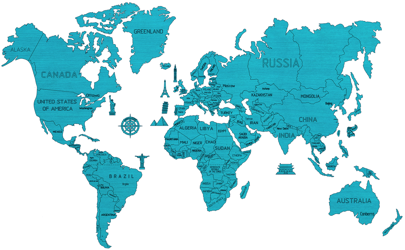 Drevená mapa Sveta XL – modrá